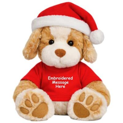 Personalised Christmas Puppy Dog Teddy - Beige