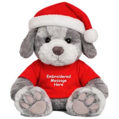 Personalised Christmas Puppy Dog Teddy - Grey