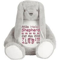 Personalised Grey Bunny - Custom Plush New Baby Bear | Personalised Bears