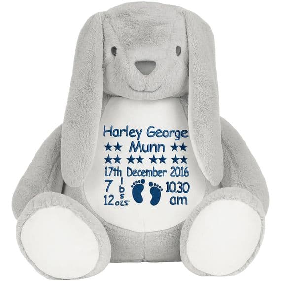 Personalised Grey Bunny - Custom Plush New Baby Bear | Personalised Bears