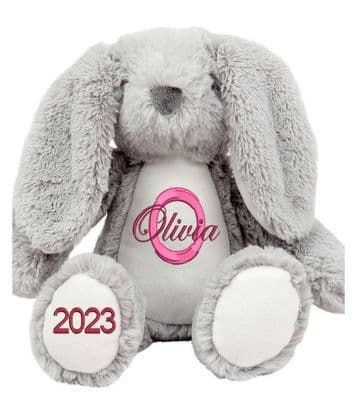 Personalised Grey Bunny - Printed Tummy & Feet