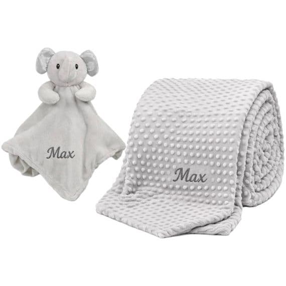 Personalised Elephant Comforter & Blanket - Grey Baby Comfort Blankie | Personalised Bears