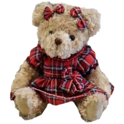 Personalised Jointed Teddy Bear - Red Tartan Dress