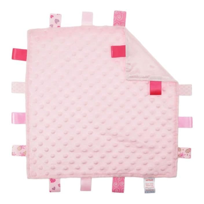 Baby Tag Coperta Sensoriale Per Bambini, 25x25 Cm, Con Etichette, Morbida, Rosa, Dai 3 Mesi