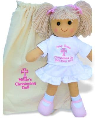 Personalised Rag Doll & Bag - Casey - Christening, Baptism, First Holy Communion