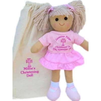 Personalised Rag Doll & Bag - Daisy - Christening, Baptism, Holy Communion , Dedication Gift