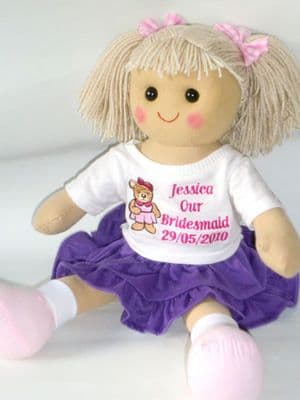 Personalised Rag Doll Clare - Bear Design Flower Girl, Bridesmaid Gift