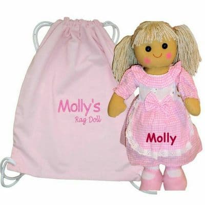 Personalised Rag Doll + Pink Bag