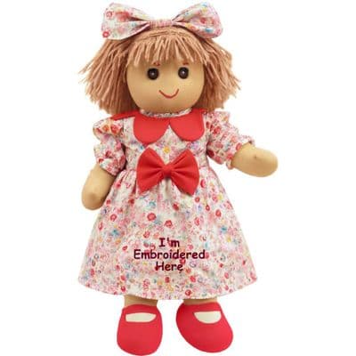 Personalised  Rag Doll  -  Printed Dress, Petal Collar