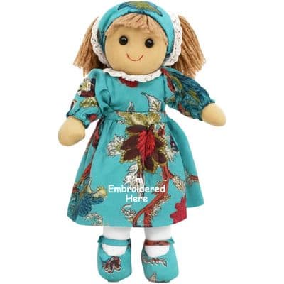 Personalised  Rag Doll  -  Teal Exotic Dress