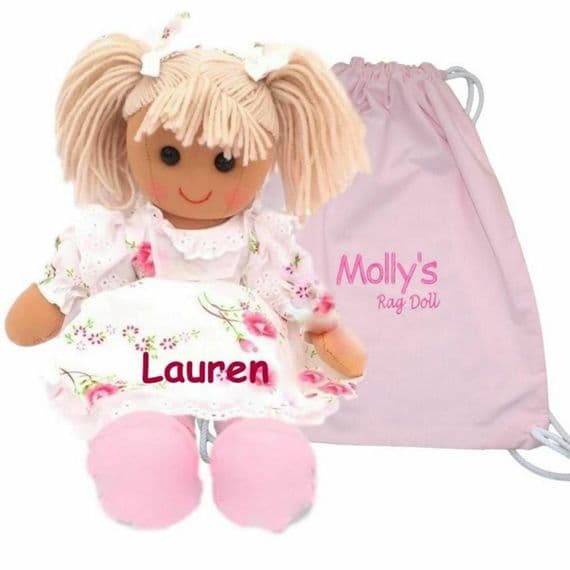 Personalised Rose Rag Doll & Bag
