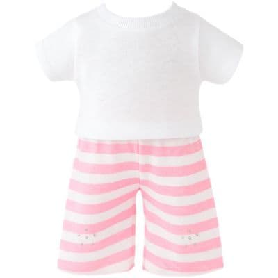Personalised White Teddy Bear Top + Pink  Stripe Leggings