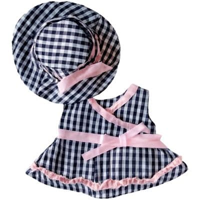 Teddy Bear Clothes Black and White Check Dress + Hat