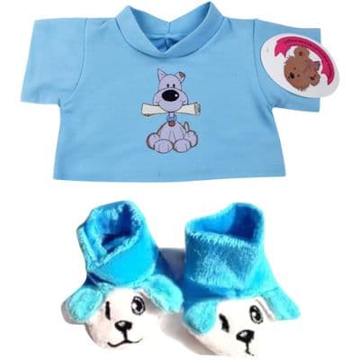Teddy Bear Clothes Blue Puppy Top & Slippers