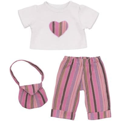 Teddy Bear Clothes Pink Trousers & Heart Top + Bag