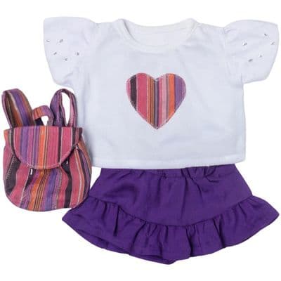 Teddy Bear Clothes Purple Skirt & Heart Top + Bag
