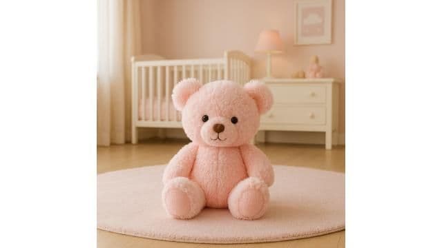 Personalised baby girl teddy bear with embroidered name, soft and cuddly newborn gift..