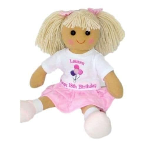 Personalised soft birthday rag dolls with custom embroidery