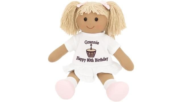Handmade personalised birthday rag dolls with embroidered names