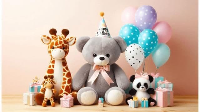 Personalised birthday teddy bear with custom name, soft plush gift. 