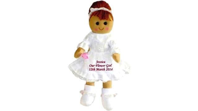 Handmade personalised flower girl rag dolls with embroidered name