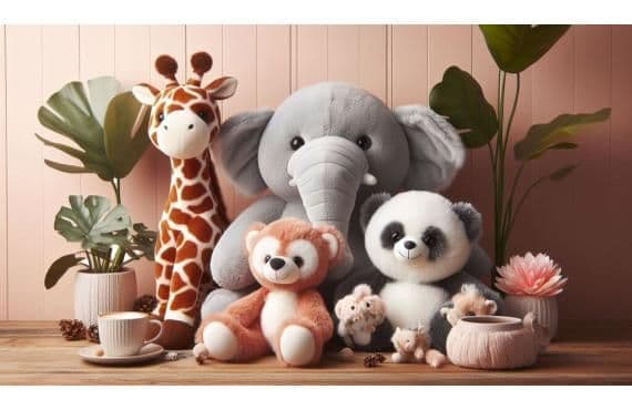 Personalised soft toy animals including bears, giraffes, elephants and more