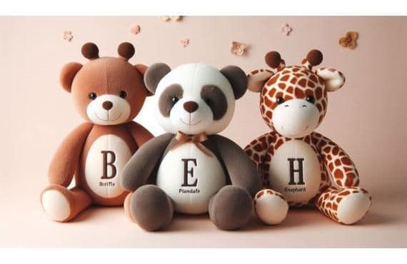 Handmade personalised stuffed animals and teddy bears with custom vinyl print designs