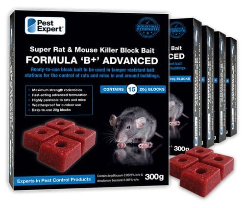 Pest Expert Formula 'B' Mouse Poison Bait Blocks 1.5kg (5 x 300g: 75 blocks)