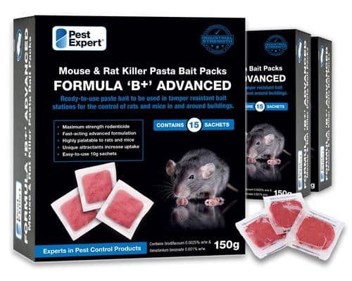 Pest Expert Formula 'B' Rat & Mouse Poison Paste Bait Sachets 450g (3 x 150g: 45 sachets)