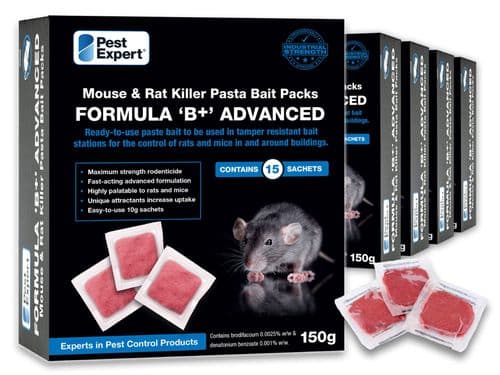 Pest Expert Formula 'B' Rat & Mouse Poison Paste Bait Sachets 750g (5 x 150g: 75 sachets)