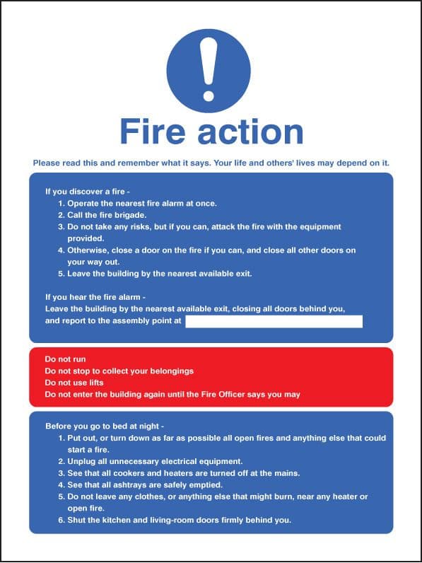11418E Fire action - multiple occupation Rigid Plastic 300x250mm Safety ...