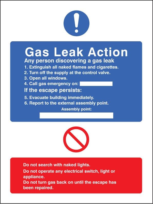 11431H Gas leak action Rigid Plastic 300x250mm Safety Sign