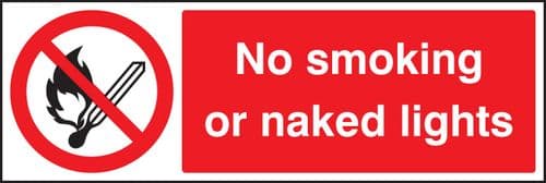 13006M No smoking or naked lights Rigid Plastic (600x200mm) Safety Sign