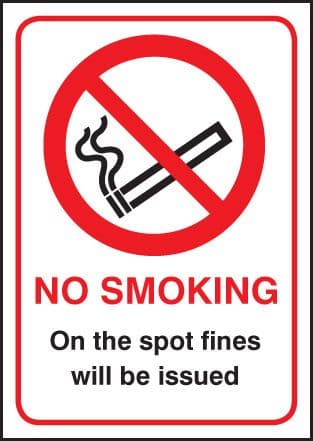13027E No smoking on the spot fines will be issued Rigid Plastic (200x150mm) Safety Sign
