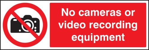 13637G No cameras or video recording equipment Rigid Plastic (300x100mm) Safety Sign