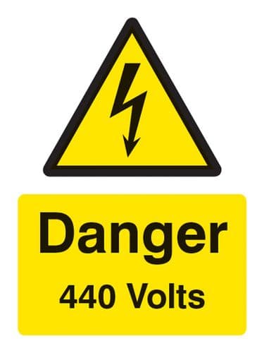 14004E Danger 440 volts Rigid Plastic (200x150mm) Safety Sign