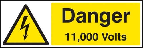 14005M Danger 11000 volts Rigid Plastic (600x200mm) Safety Sign