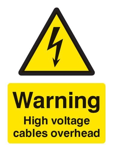 14007E Warning high voltage cables overhead Rigid Plastic (200x150mm) Safety Sign