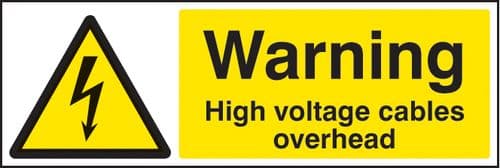 14007G Warning high voltage cables overhead Rigid Plastic (300x100mm) Safety Sign