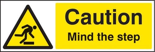 14209G Caution mind the step Rigid Plastic (300x100mm) Safety Sign