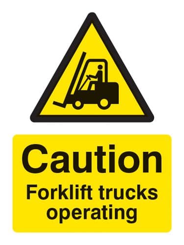 14215P Caution forklift trucks operating Rigid Plastic (600x400mm) Safety Sign