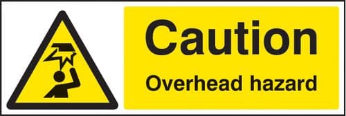 14246G Caution overhead hazard Rigid Plastic (300x100mm) Safety Sign