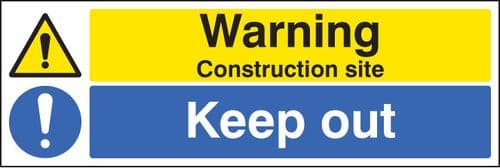16404P Warning construction site keep out Rigid Plastic (600x400mm) Safety Sign
