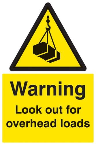 16418P Warning look out for overhead loads Rigid Plastic (600x400mm) Safety Sign
