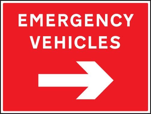 17562Q Emergency vehicles arrow right Rigid Plastic 600x450mm Safety Sign