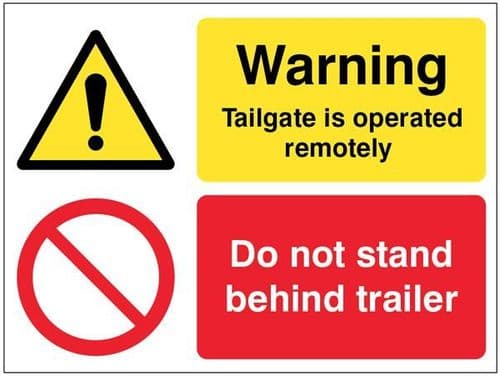 21813E Warning Tailgate is operated remotely Do not stand behind trailer Safety Sign