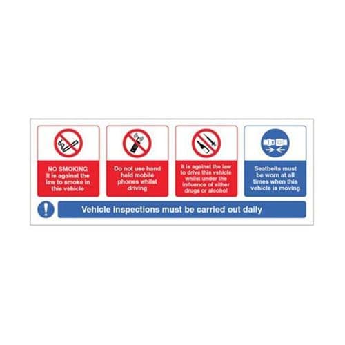 23669S No smoking, mobile phone, drink/drugs - wear seatbelt sign - Self Adhesive Vinyl (75x200mm)