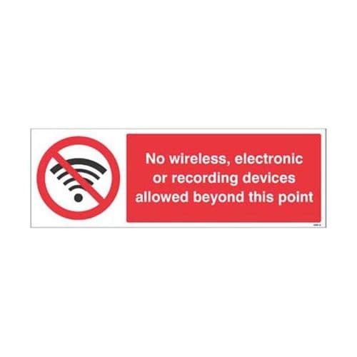 23671M No wireless electronic or recording devices sign - Self Adhesive Vinyl (600x200mm)