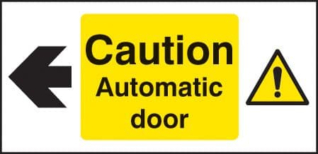 24130X Caution automatic door left Self Adhesive Vinyl (200x100mm) Safety Sign