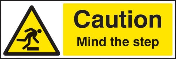 24209G Caution mind the step Self Adhesive Vinyl (300x100mm) Safety Sign